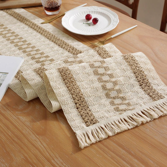 2 - PCS Double bars Bohemian Woven Table Runner with Tassels - Rustic Farmhouse Decor for Dining & Coffee Tables - RnR Galore