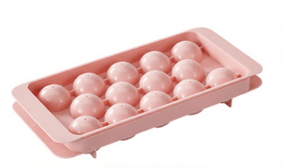 2 PCS Round Ice Cube Trays with Lids 14 Cavity Sphere Ice Ball Maker Mould Stackable Hard Plastic Easy Release for Whiskey Cocktails Pink - RnR Galore