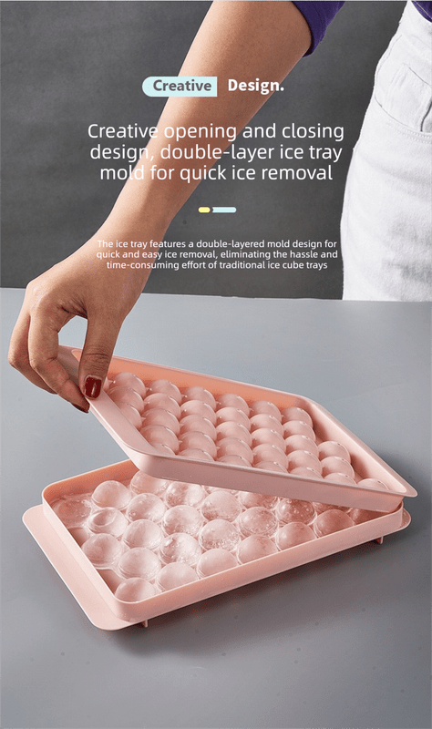 2 PCS Round Ice Cube Trays with Lids 33 Cavity Sphere Ice Ball Maker Mould Stackable Hard Plastic Easy Release for Cocktails Whiskey Blue - RnR Galore