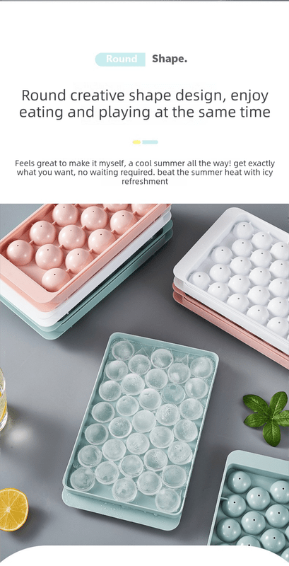 2 PCS Round Ice Cube Trays with Lids 33 Cavity Sphere Ice Ball Maker Mould Stackable Hard Plastic Easy Release for Cocktails Whiskey Pink - RnR Galore