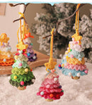 2 Pcs Style A Yellow and Pink Handmade Crochet Christmas Tree Ornament - Festive Hanging Decoration with Jingle Bell - RnR Galore