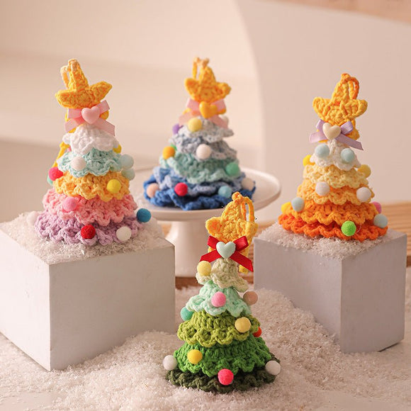 2 Pcs Style B Yellow and Purple Handmade Crochet Christmas Tree Ornament - Festive Hanging Decoration with Jingle Bell - RnR Galore