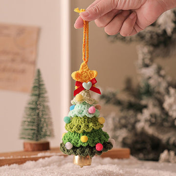 2 Pcs Style C Yellow and Green Handmade Crochet Christmas Tree Ornament - Festive Hanging Decoration with Jingle Bell - RnR Galore