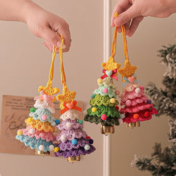 2 Pcs Style D Colorful Handmade Crochet Christmas Tree Ornament - Festive Hanging Decoration with Jingle Bell - RnR Galore