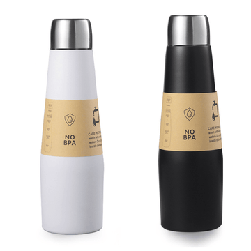 2 - piece White and Black Premium 304 Stainless Steel Vacuum Insulated Water Bottle - 532ml Large Capacity Sports Flask with 12 - 24 Hour Thermal Retention, Leak - Proof Portable Travel Mug for Gym, Office, Car and Outdoor Activities - RnR Galore