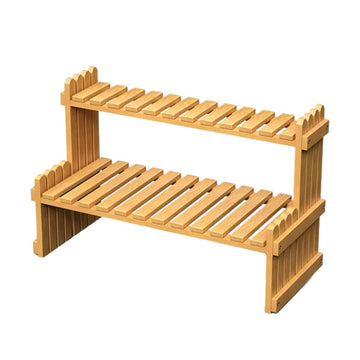 2 Tier Bamboo Plant Stand Flower Pot Rack Indoor Outdoor Patio Garden Shelf - RnR Galore