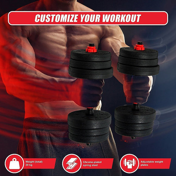 20kg Adjustable Rubber Dumbbell Set Barbell Home GYM Exercise Weights - RnR Galore