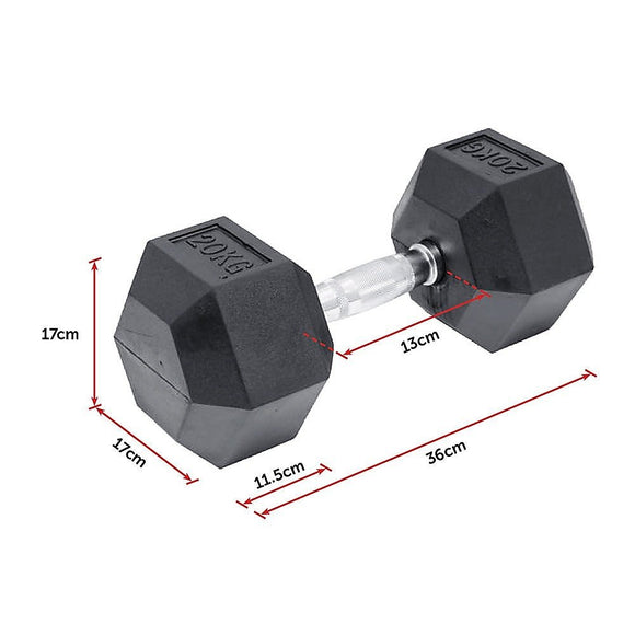 20KG Commercial Rubber Hex Dumbbell Gym Weight - RnR Galore