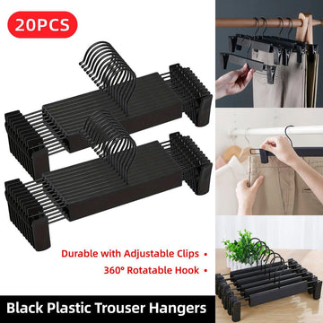 20pcs Black Plastic Pants Hanger Trousers Clips Durable Non Slip Clothes Hanger - RnR Galore