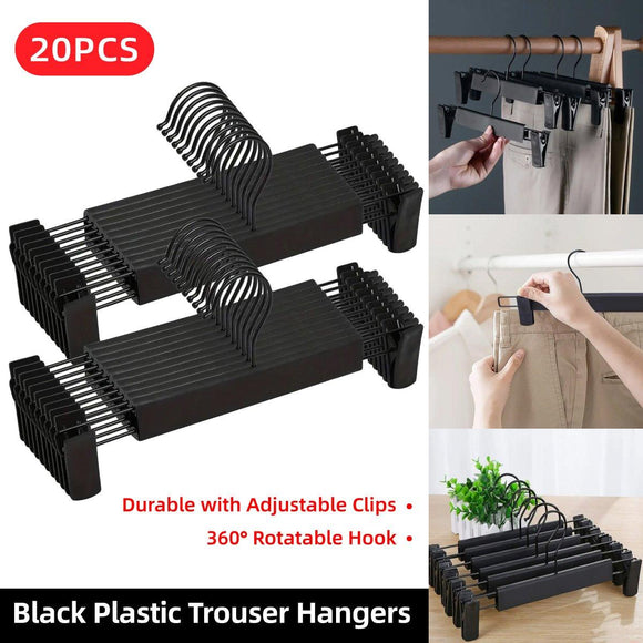 20pcs Black Plastic Pants Hanger Trousers Clips Durable Non Slip Clothes Hanger - RnR Galore