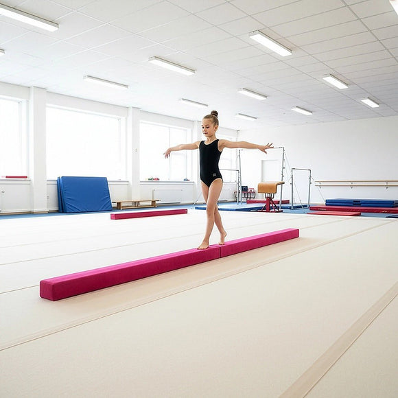 2.2m Gymnastics Folding Balance Beam Pink Synthetic Suede - RnR Galore