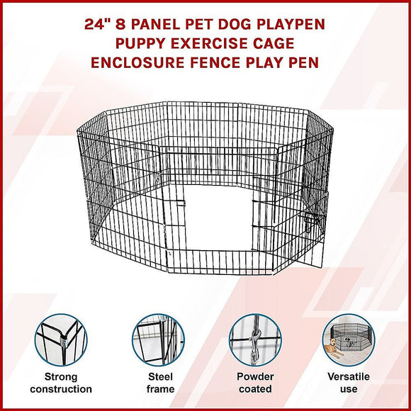 24" 8 Panel Pet Dog Playpen Puppy Exercise Cage Enclosure Fence Play Pen - RnR Galore
