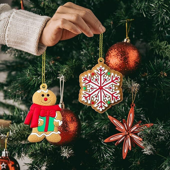 24pcs Christmas Ornaments Cute Snowman Xmas Tree Decorations Santa Claus Plastic Figurines Ornaments with Sugar Cookie House for Christmas Tree Hanging Party DIY Decor 3 Inch Tall - RnR Galore