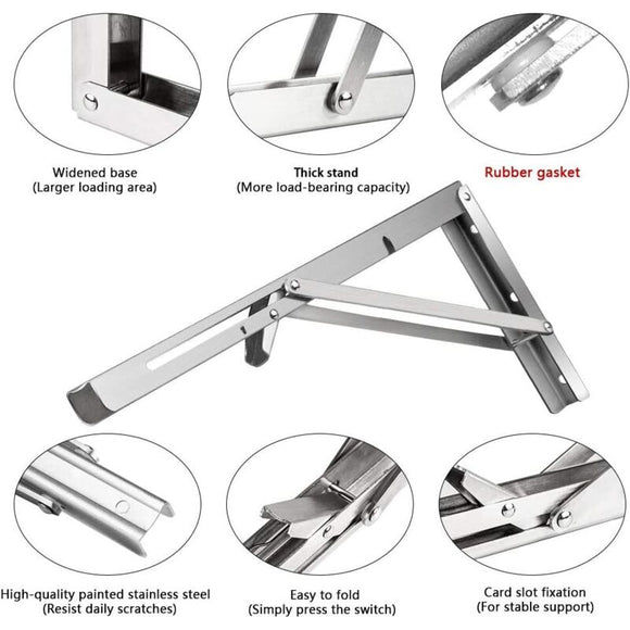 250Mm Folding Wall Shelf, 2 pcs Stainless Steel Folding Bracket, Garage Shelf Support Frame, Heavy Duty Bracket For - RnR Galore