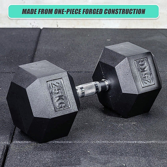 25KG Commercial Rubber Hex Dumbbell Gym Weight - RnR Galore