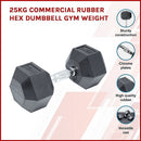 25KG Commercial Rubber Hex Dumbbell Gym Weight - RnR Galore