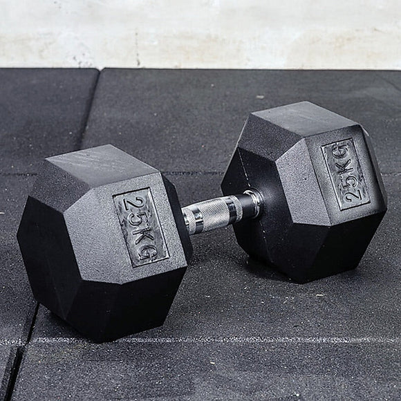 25KG Commercial Rubber Hex Dumbbell Gym Weight - RnR Galore