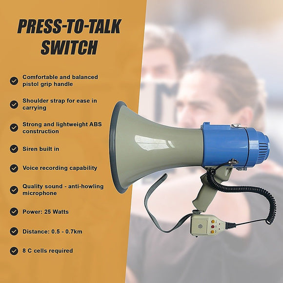 25W Megaphone PA System Loud Speaker Voice Recorder - RnR Galore