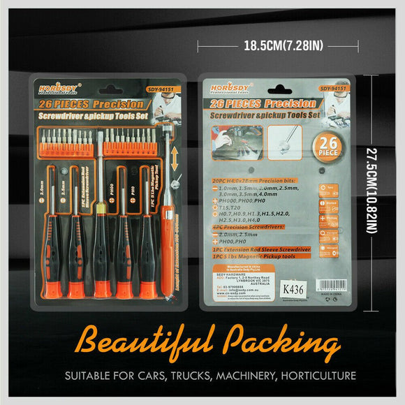 26Pc Precision Screwdriver Set Magnetic Pickup Hex Torx Philip Flat Bits Drive - RnR Galore
