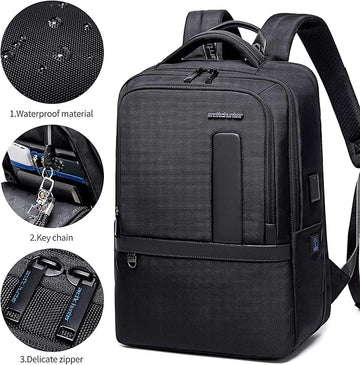 27L Laptop Backpack for Men–USB & Type - C Charging Port, Water - Resistant, Fits 18" Laptop, Expandable, Perfect for Office and Travel - Grey - RnR Galore