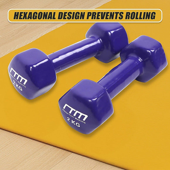 2kg Dumbbells Pair PVC Hand Weights Rubber Coated - RnR Galore