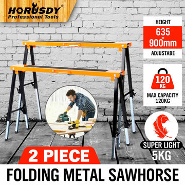 2Pc Mastercraft Sawhorse Metal Folding Non - slip Surface Saw Horse 120KG Capacity - RnR Galore