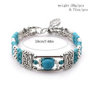 2PCS Ethnic - style Vintage Open Bracelet, Turquoise Beads with Silver Carved Accents, Bohemian Exotic Charm, a Personalized Accessory for Daily and Travel Wear.red - RnR Galore
