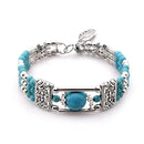 2PCS Ethnic - style Vintage Open Bracelet, Turquoise Beads with Silver Carved Accents, Bohemian Exotic Charm, a Personalized Accessory for Daily and Travel Wear.red - RnR Galore