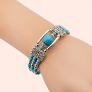 2PCS Ethnic - style Vintage Open Bracelet, Turquoise Beads with Silver Carved Accents, Bohemian Exotic Charm, a Personalized Accessory for Daily and Travel Wear.Yellow - RnR Galore