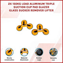2x 150kg Load Aluminum Triple Suction Cup Pad Glazer Glass Sucker Remover Lifter - RnR Galore