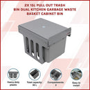 2x 15L Pull Out Trash Bin Dual Kitchen Garbage Waste Basket Cabinet Bin - RnR Galore