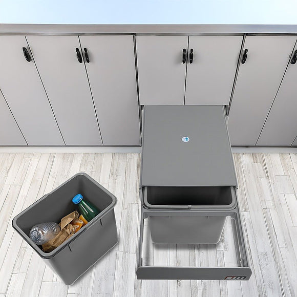2x 15L Pull Out Trash Bin Dual Kitchen Garbage Waste Basket Cabinet Bin - RnR Galore