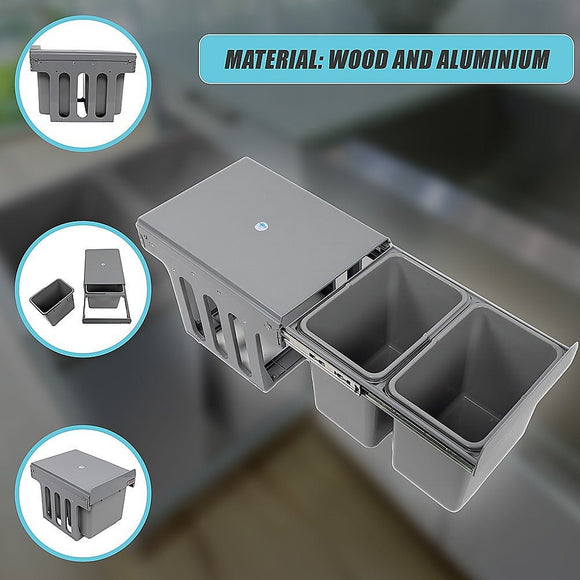2x 15L Pull Out Trash Bin Dual Kitchen Garbage Waste Basket Cabinet Bin - RnR Galore