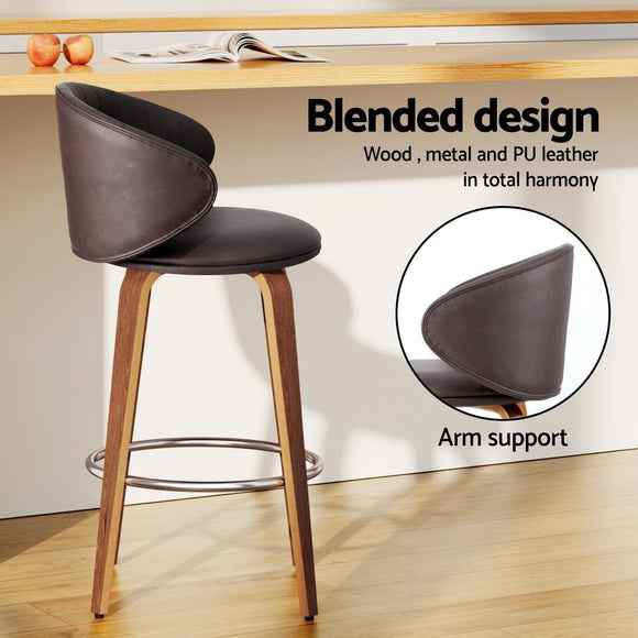 2x Artiss Bar Stools Dining Chairs Contoured Leather Wood Stool - RnR Galore