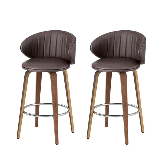 2x Artiss Bar Stools Dining Chairs Contoured Leather Wood Stool - RnR Galore