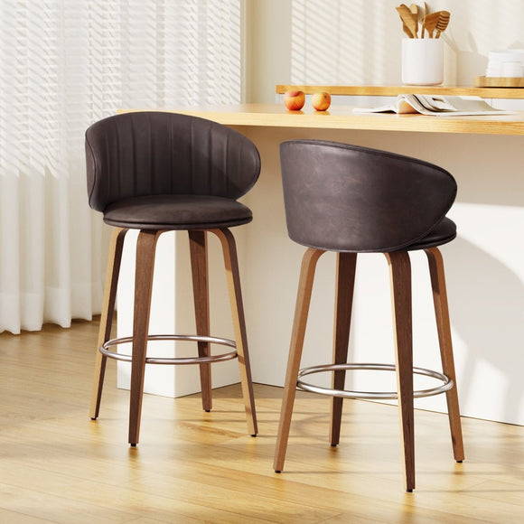 2x Artiss Bar Stools Dining Chairs Contoured Leather Wood Stool - RnR Galore