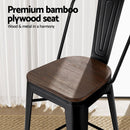 2x Artiss Metal Bar Stools Wooden Seat Retro Counter Stool - RnR Galore