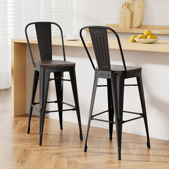 2x Artiss Metal Bar Stools Wooden Seat Retro Counter Stool - RnR Galore