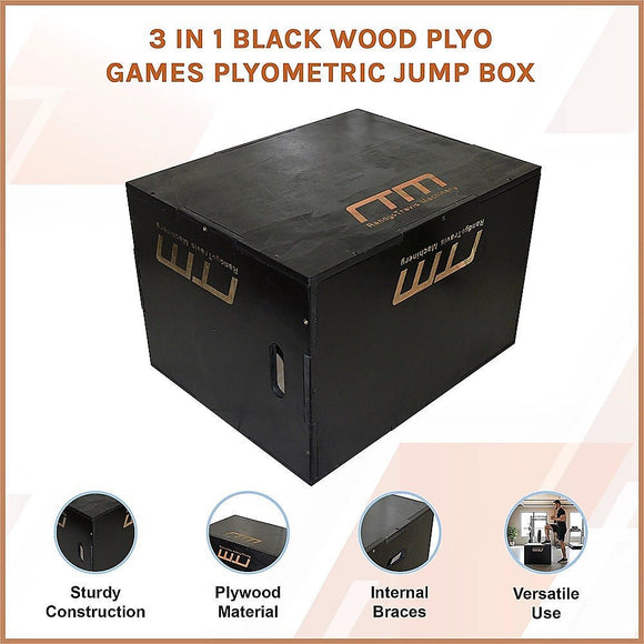 3 IN 1 Black Wood Plyo Games Plyometric Jump Box - RnR Galore