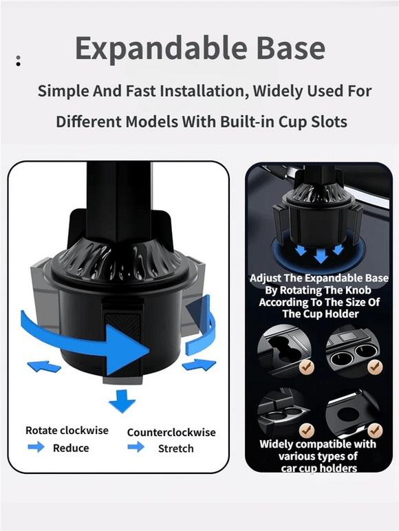 3 - in - 1 Car Rotating Dinner Tray & Double Cup Holder with Secure Phone Mount - Car Cup Slot Swivel Expander and Snacks & Drinks Organizer - RnR Galore