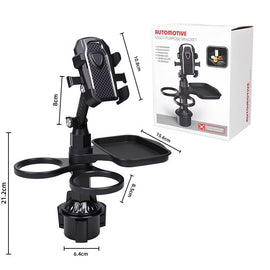 3 - in - 1 Car Rotating Dinner Tray & Double Cup Holder with Secure Phone Mount - Car Cup Slot Swivel Expander and Snacks & Drinks Organizer - RnR Galore