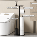 3 - in - 1 Freestanding Toilet Paper Holder - Thick Carbon Steel with Matte Black Finish, Storage Top, Paper Roll Holder, and Integrated Brush Holder - RnR Galore
