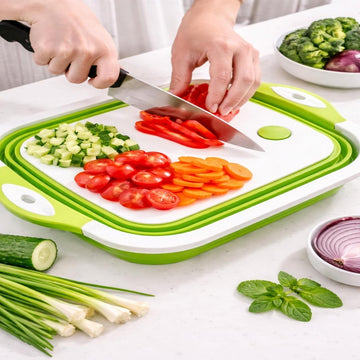 3 - in - 1 Green Collapsible Cutting Board & Drain Basin & Storage Tub - Portable Multifunctional Food Grade Storage Basket(37x27x12cm) - RnR Galore