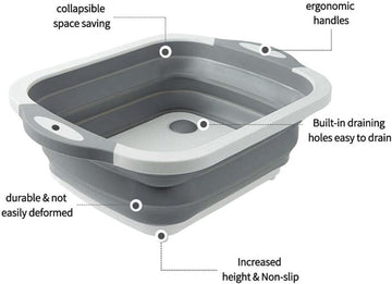 3 - in - 1 Grey Collapsible Cutting Board & Drain Basin & Storage Tub - Portable Multifunctional Food Grade Storage Basket(37x27x12cm) - RnR Galore