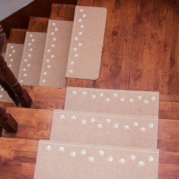 3 - Pack Beige Non - Slip Luminous Stair Treads - Self - Adhesive Pet Paw Print Stair Mats 55x22x4.5cm - RnR Galore