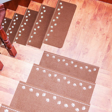 3 - Pack Brown Non - Slip Luminous Stair Treads - Self - Adhesive Pet Paw Print Stair Mats 55x22x4.5cm - RnR Galore