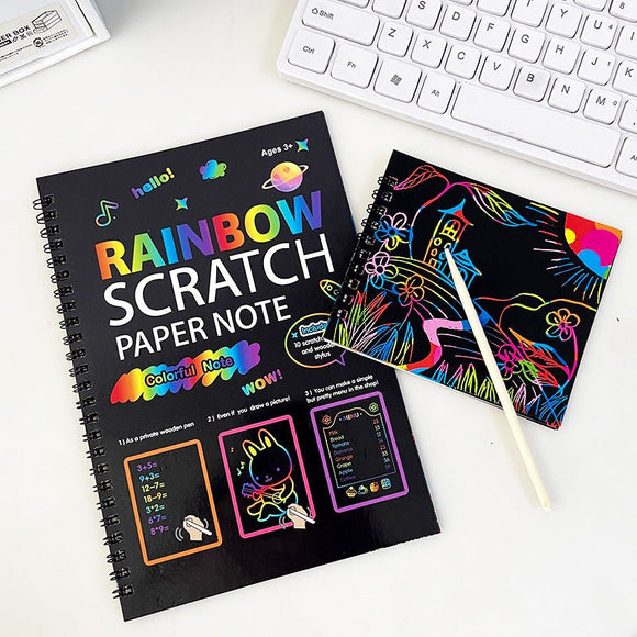 3 - Pack DIY Rainbow Scratch Art Books Set - Neon Black Scratch Paper for Kids, Multi - Size (S, M, L) Creative Drawing & Fun - RnR Galore