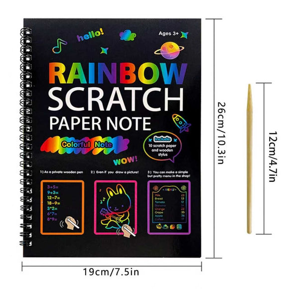 3 - Pack DIY Rainbow Scratch Art Books Set - Neon Black Scratch Paper for Kids, Multi - Size (S, M, L) Creative Drawing & Fun - RnR Galore
