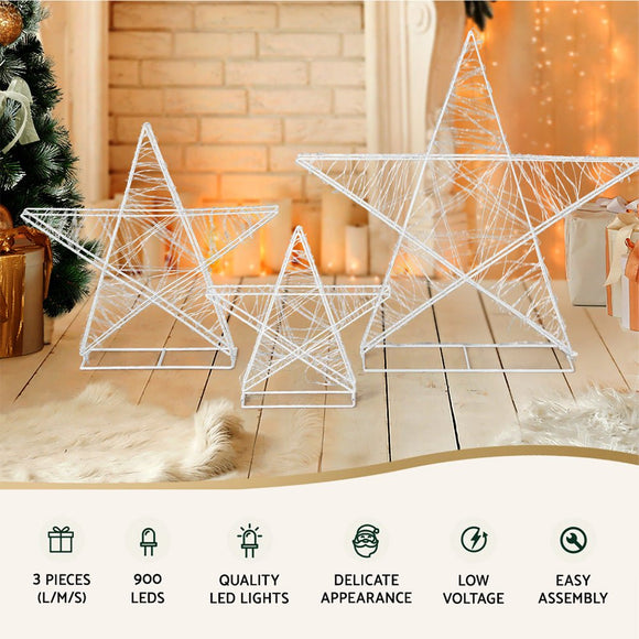 3 PCS Christmas Lights 900 LED Fairy Light Star Decorations Jingle Jollys - RnR Galore