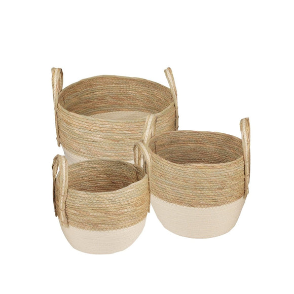 3 Piece Cotton Rope Stripe Carry Handles Storage Baskets Set - RnR Galore